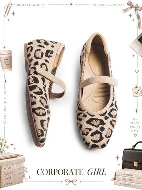 Mary Jane Flats for Women Square Toe Knit Arch Support Concealed Wedge